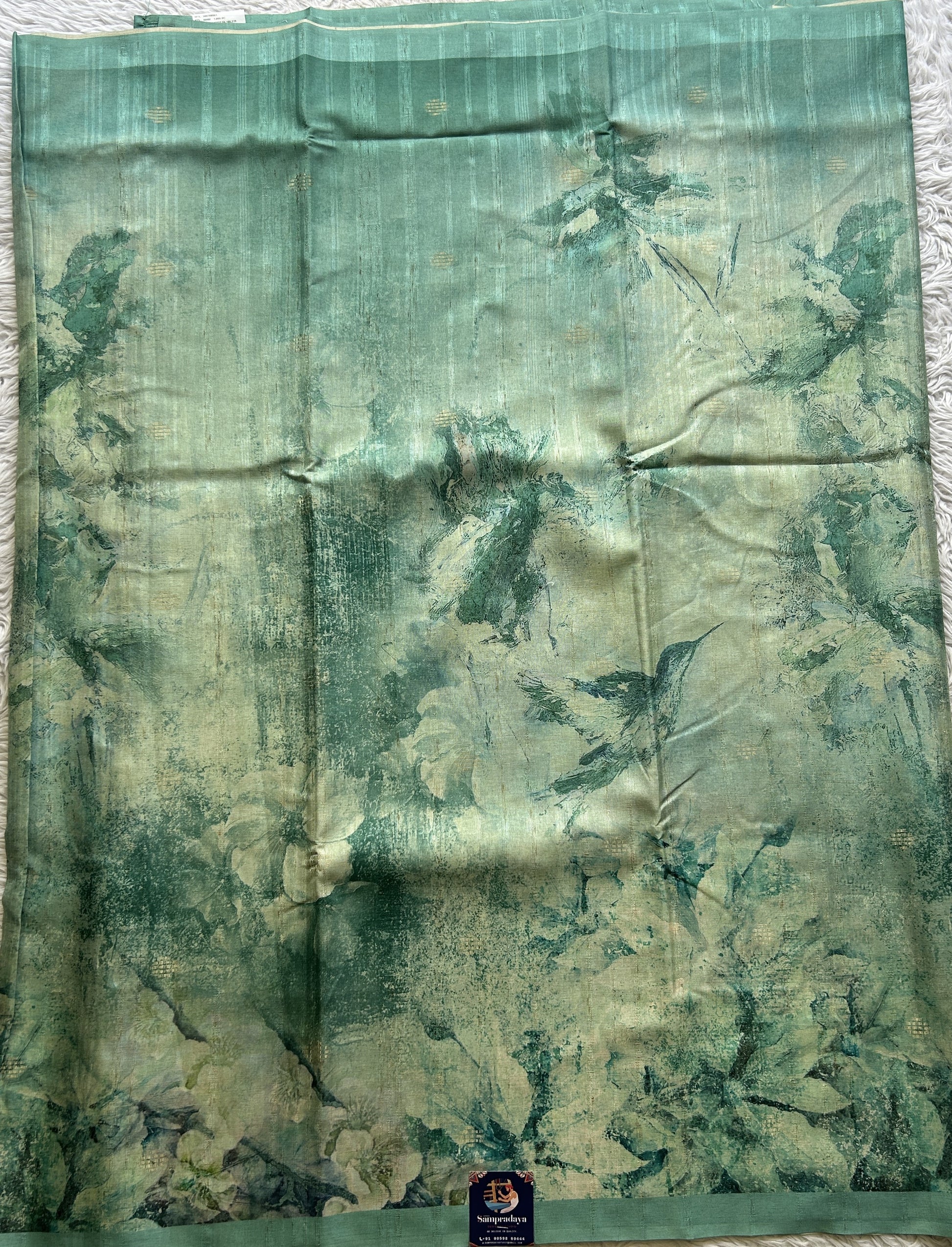 Semi Tussar Saree Aqua Blue Colored complemented with a Plain Border. - Sampradaya Designer Studio