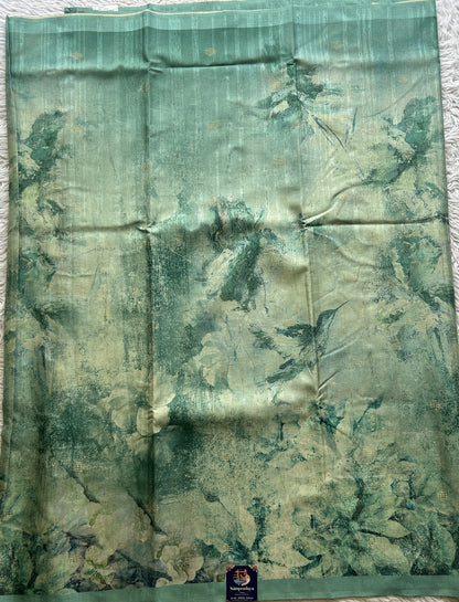 Semi Tussar Saree Aqua Blue Colored complemented with a Plain Border. - Sampradaya Designer Studio