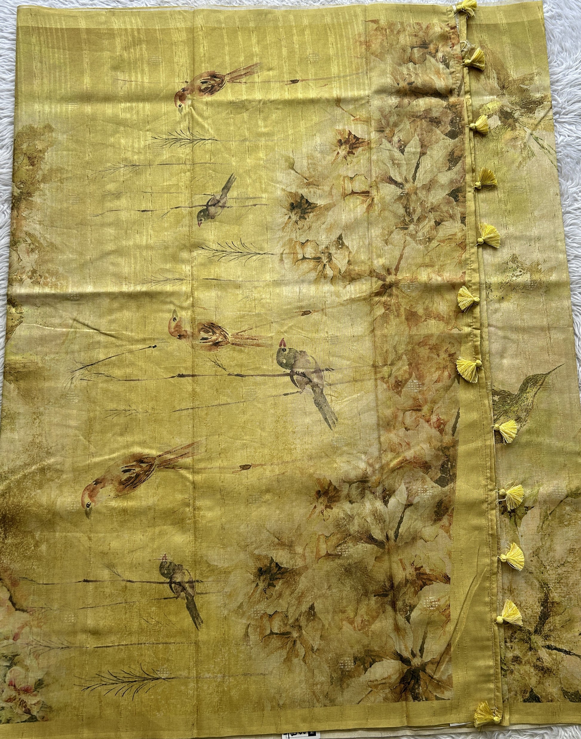 Semi Tussar Saree Light Yellow Colored complemented with a Plain Border. - Sampradaya Designer Studio