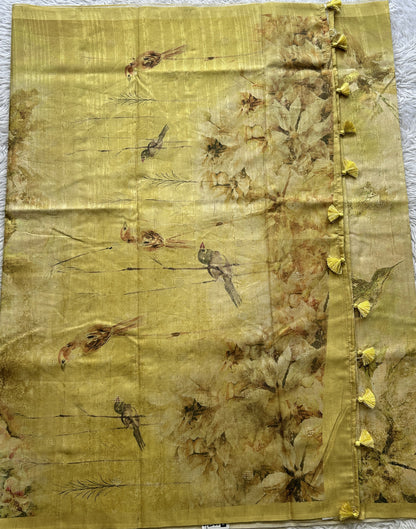 Semi Tussar Saree Light Yellow Colored complemented with a Plain Border. - Sampradaya Designer Studio