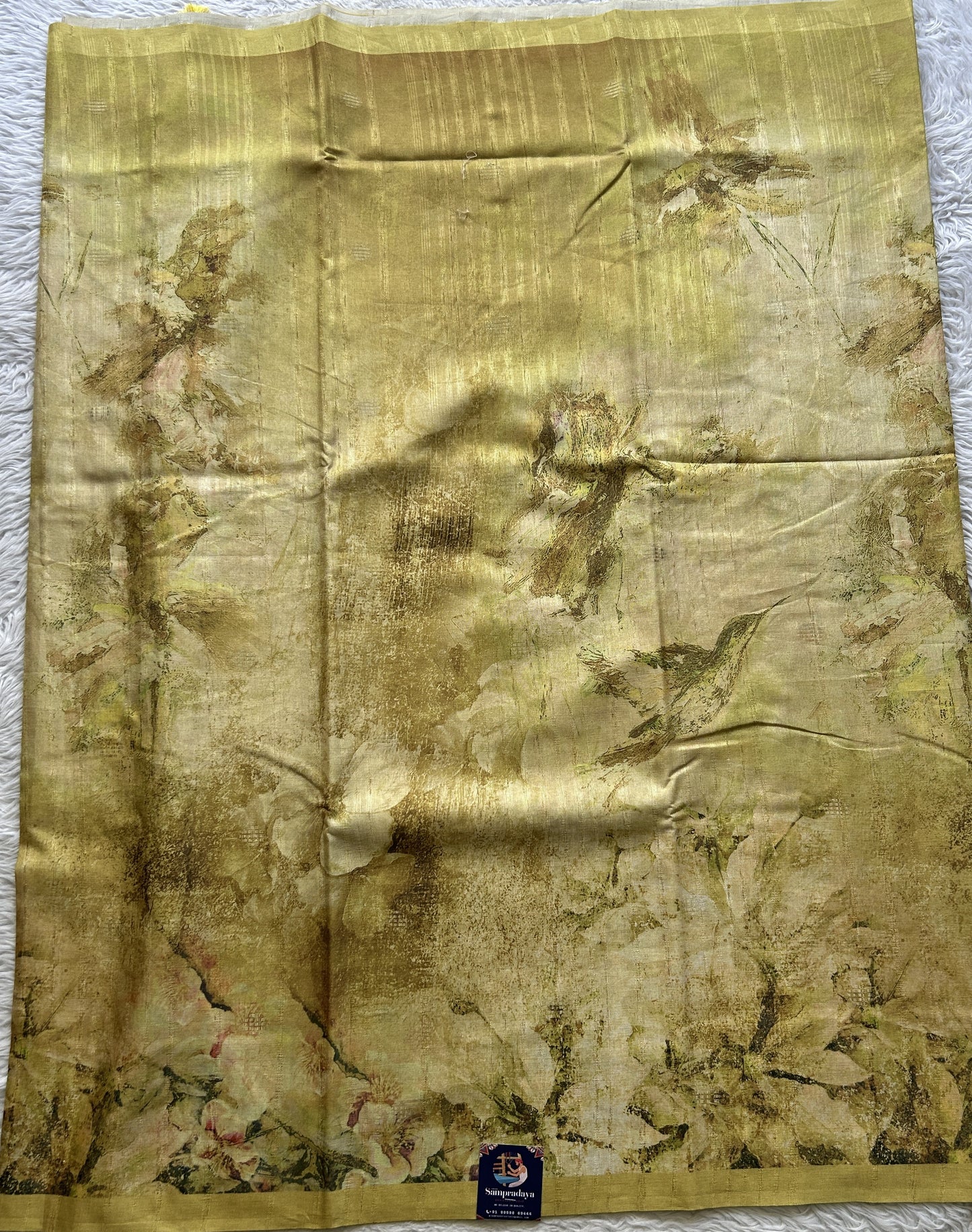 Semi Tussar Saree Light Yellow Colored complemented with a Plain Border. - Sampradaya Designer Studio