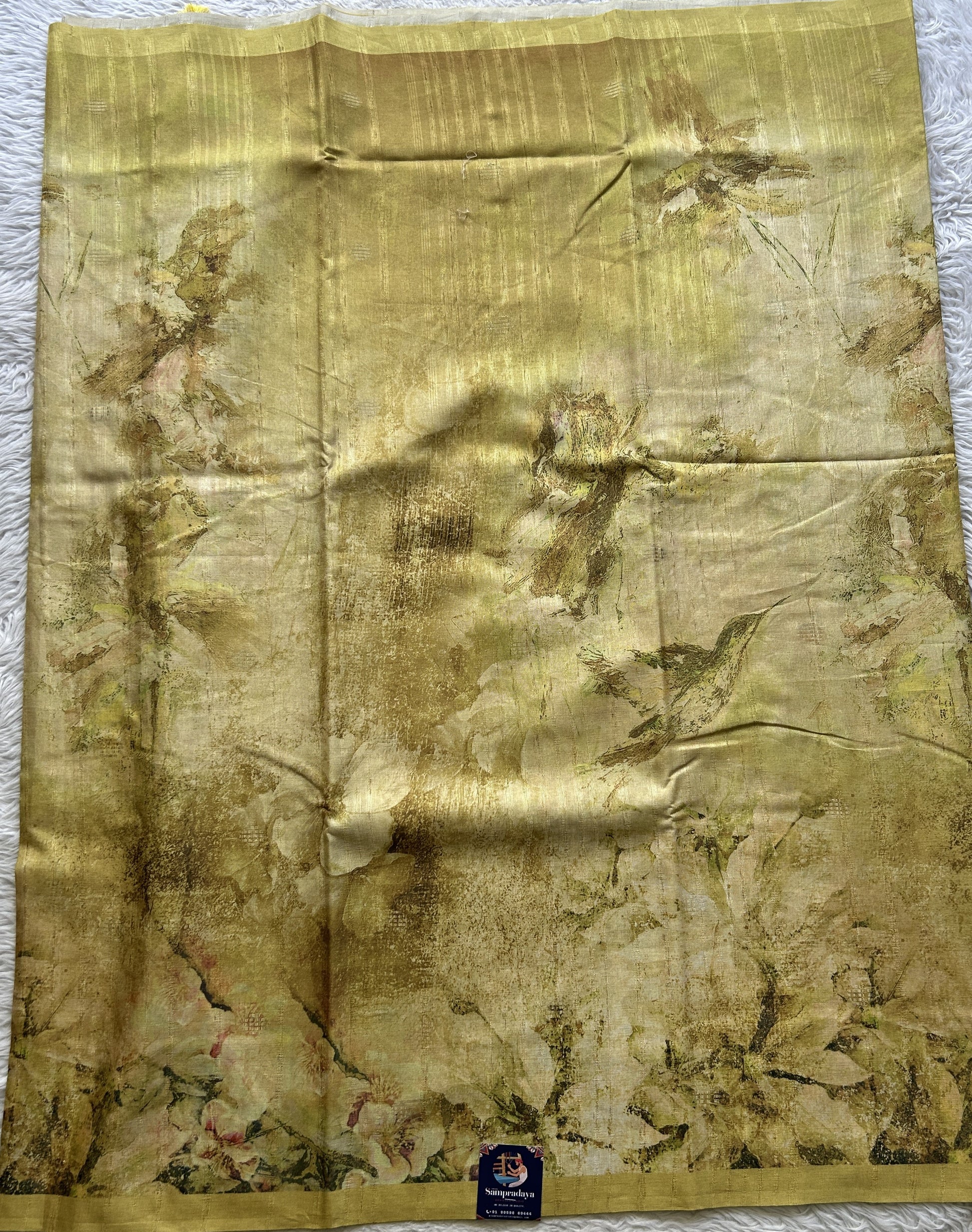 Semi Tussar Saree Light Yellow Colored complemented with a Plain Border. - Sampradaya Designer Studio