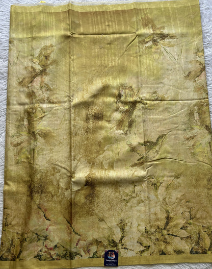 Semi Tussar Saree Light Yellow Colored complemented with a Plain Border. - Sampradaya Designer Studio