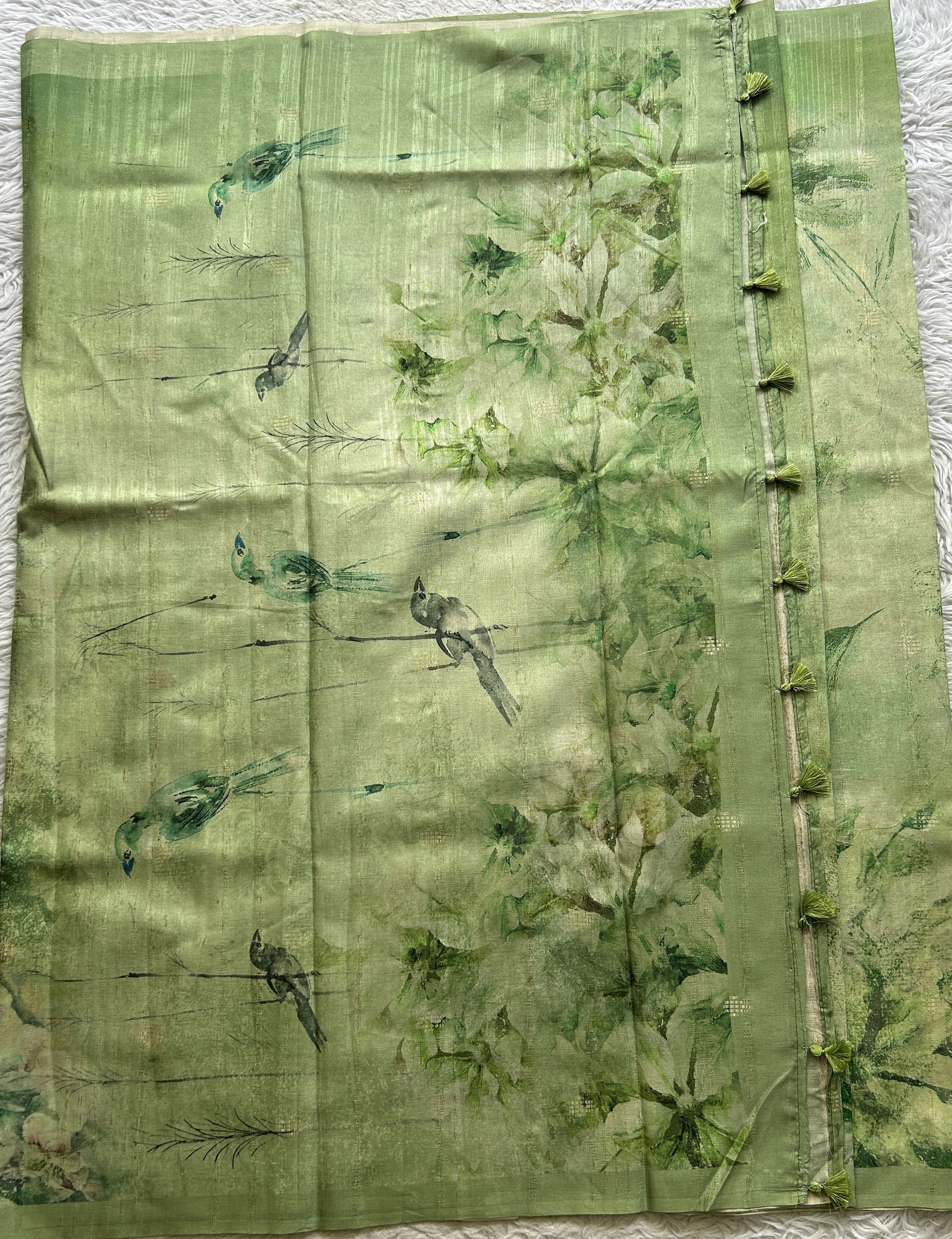 Semi Tussar Saree Light Green Colored complemented with a Plain Border. - Sampradaya Designer Studio