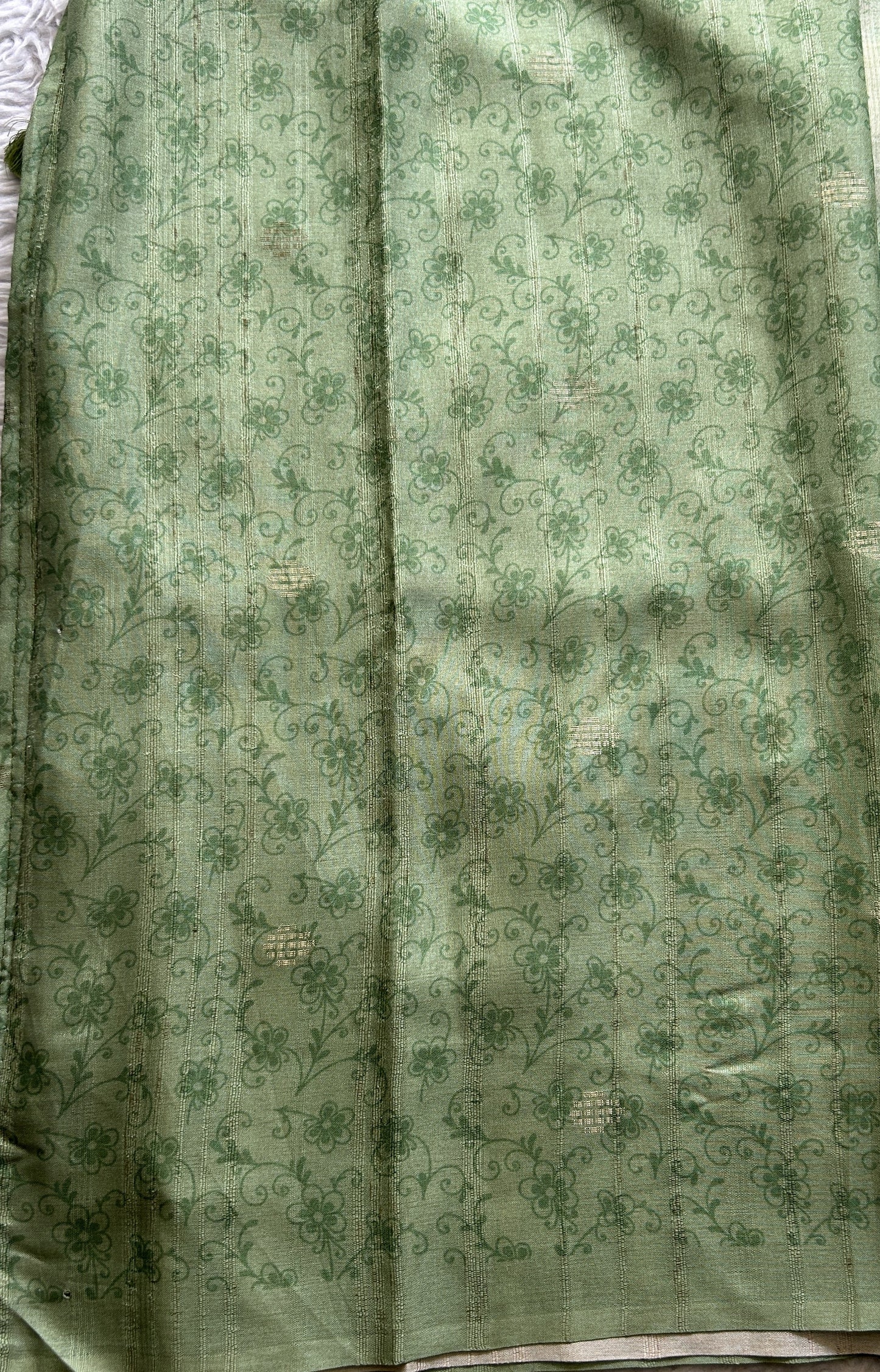 Semi Tussar Saree Light Green Colored complemented with a Plain Border. - Sampradaya Designer Studio