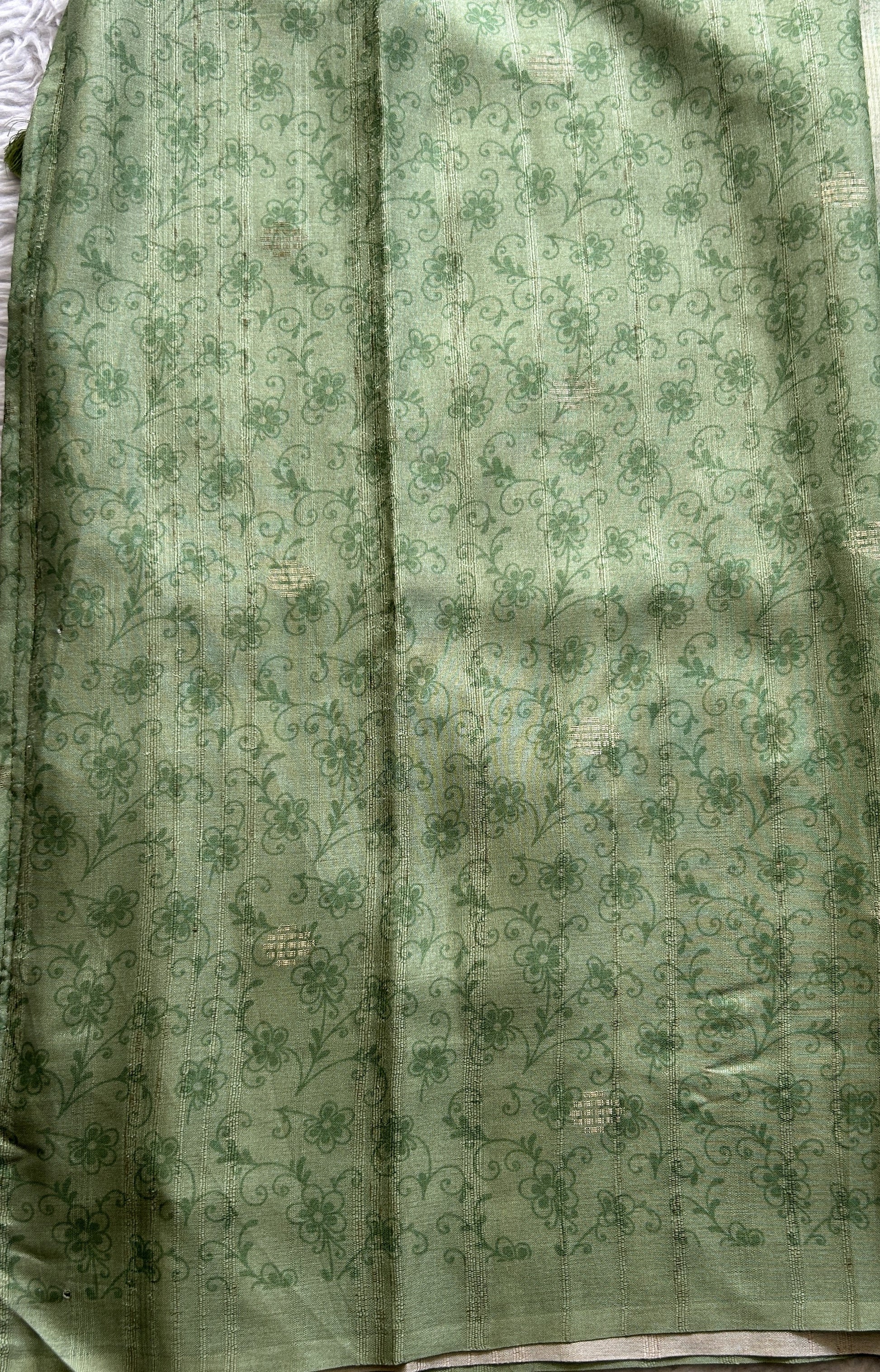 Semi Tussar Saree Light Green Colored complemented with a Plain Border. - Sampradaya Designer Studio