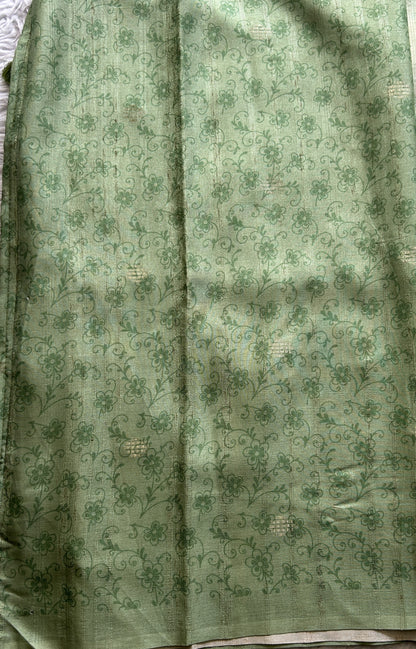 Semi Tussar Saree Light Green Colored complemented with a Plain Border. - Sampradaya Designer Studio