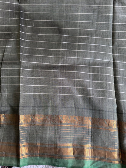 Brown Gadwal Silk Saree with Gold Zari Border — Pure Handloom | Silk Mark Certified