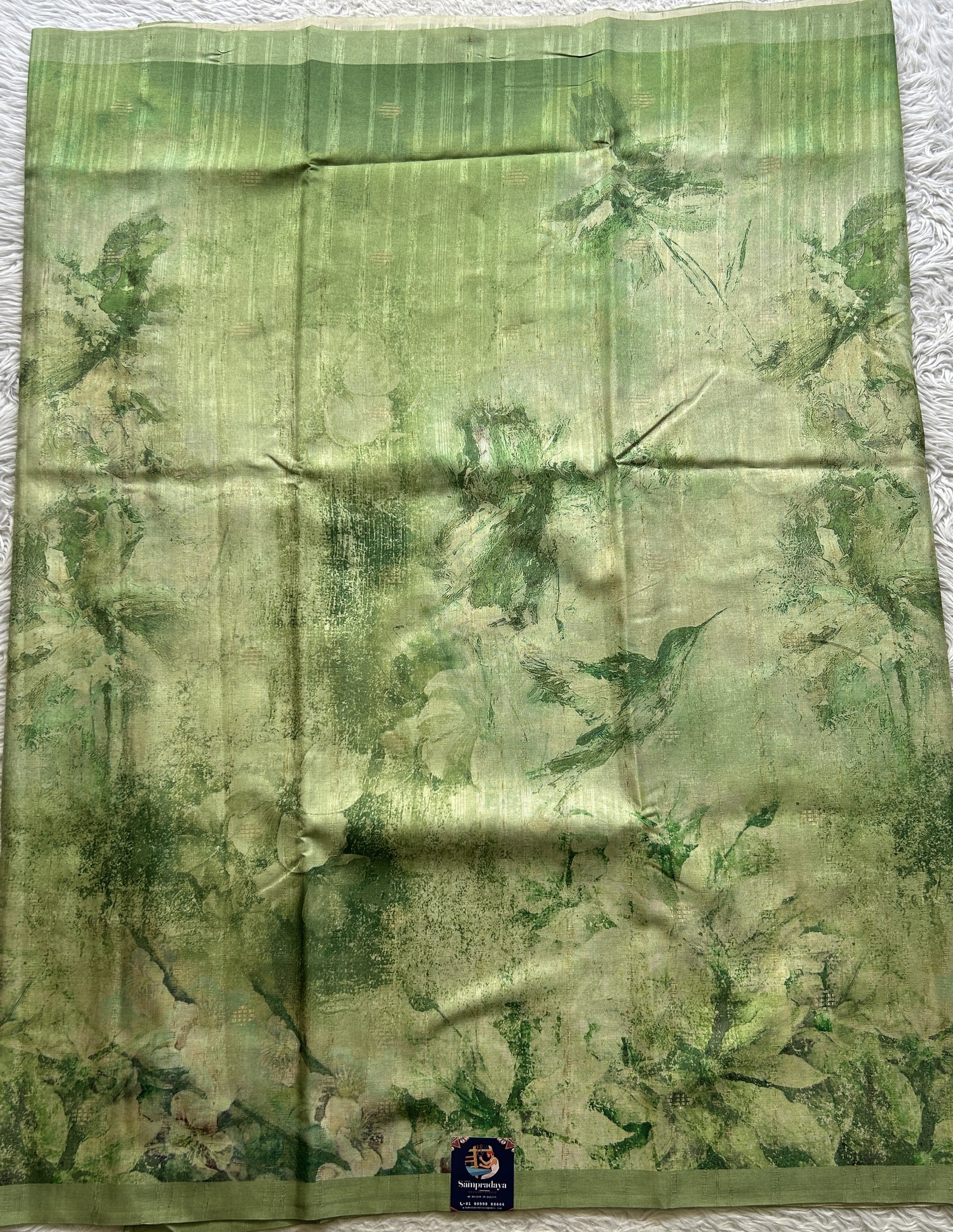Semi Tussar Saree Light Green Colored complemented with a Plain Border. - Sampradaya Designer Studio