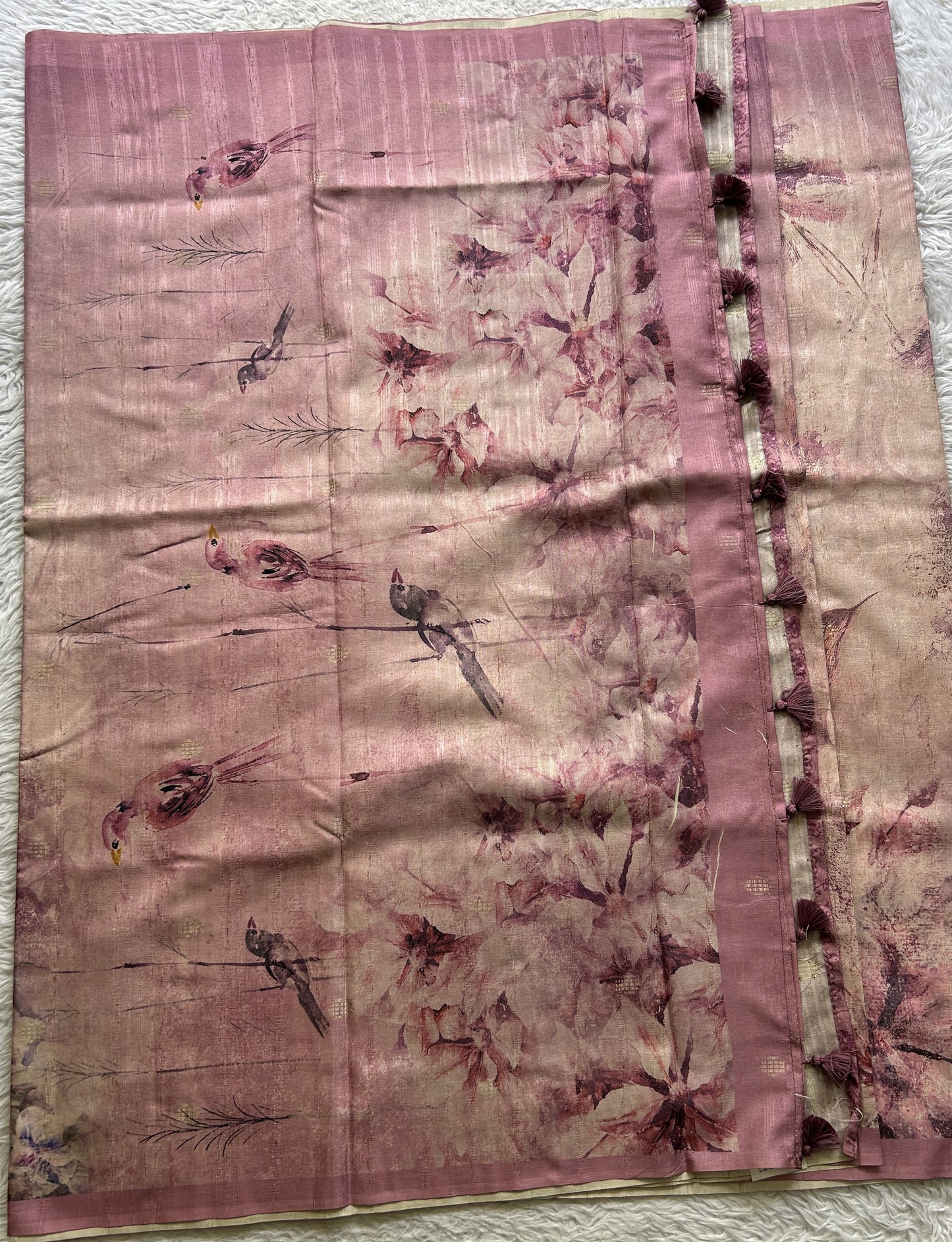Semi Tussar Saree Rose Pink Colored complemented with a Plain Border. - Sampradaya Designer Studio