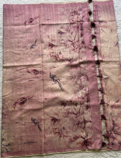 Semi Tussar Saree Rose Pink Colored complemented with a Plain Border. - Sampradaya Designer Studio