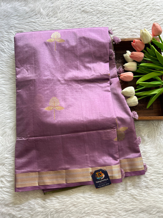 Semi Raw Silk Saree Lavender Colored Complemented with a Zari Border. - Sampradaya Designer Studio