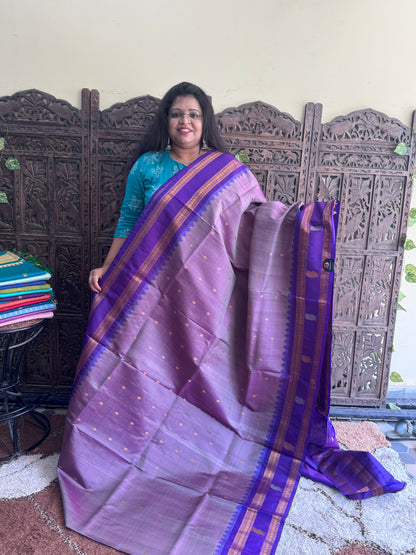 Lavender Gadwal Silk Saree with Gold Zari Border — Pure Handloom | Silk Mark Certified
