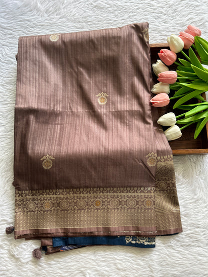 Semi Raw Silk Saree Dark Lavender Colored Complemented with a Zari Border. - Sampradaya Designer Studio