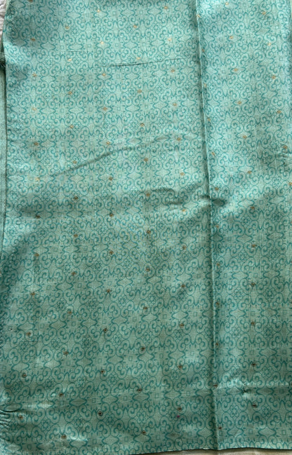 Semi Tussar Saree Sea Blue Colored complemented with a Plain Border. - Sampradaya Designer Studio
