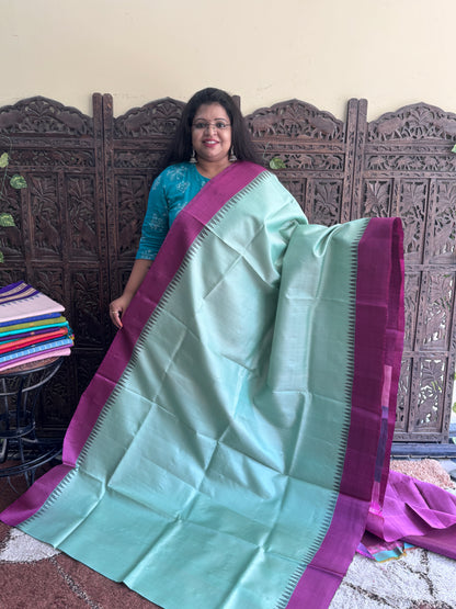 Sea Green Gadwal Silk Saree with Gold Zari Border — Pure Handloom | Silk Mark Certified