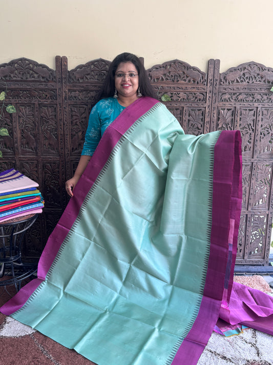 Sea Green Gadwal Silk Saree with Gold Zari Border — Pure Handloom | Silk Mark Certified