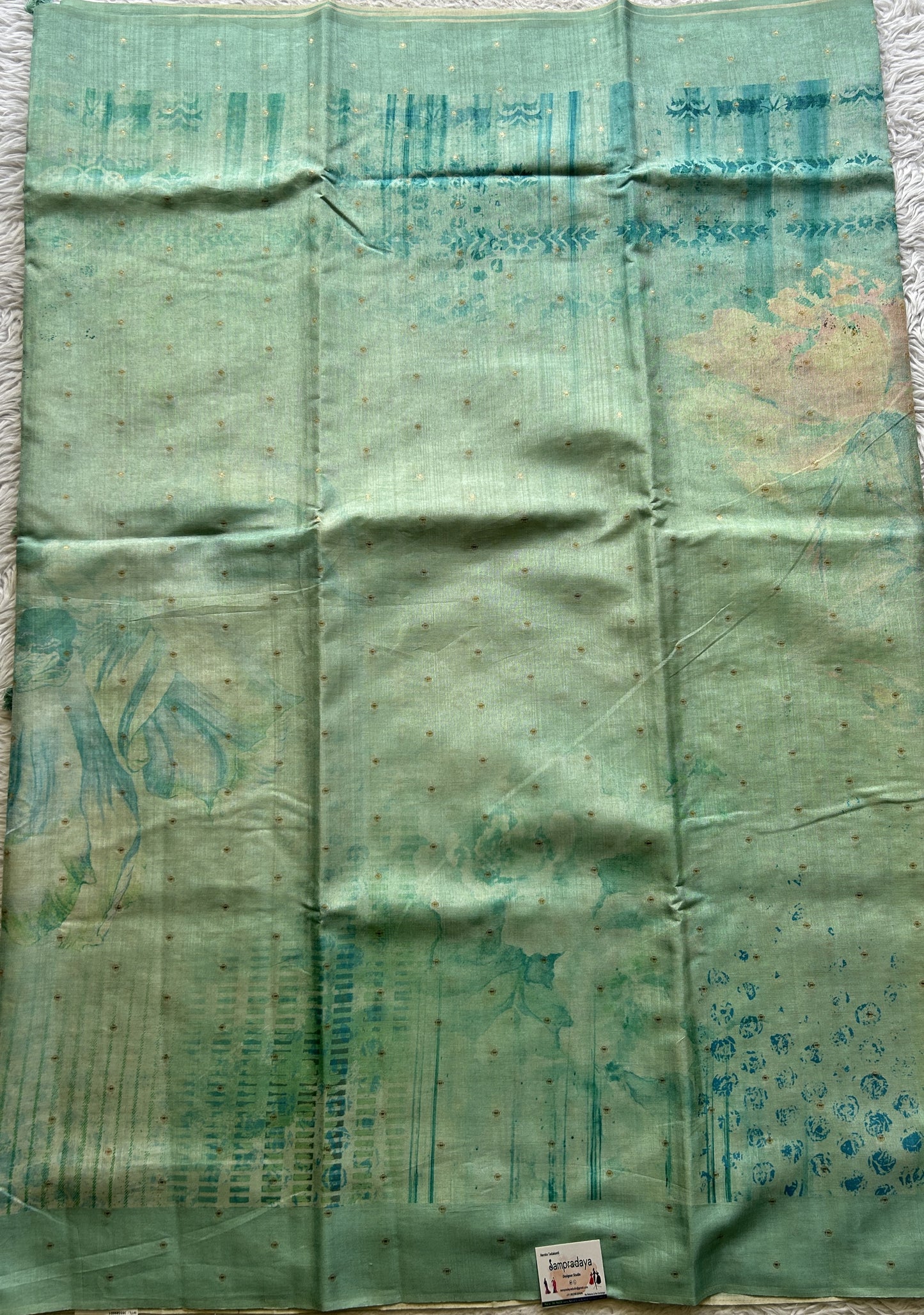 Semi Tussar Saree Sea Blue Colored complemented with a Plain Border. - Sampradaya Designer Studio