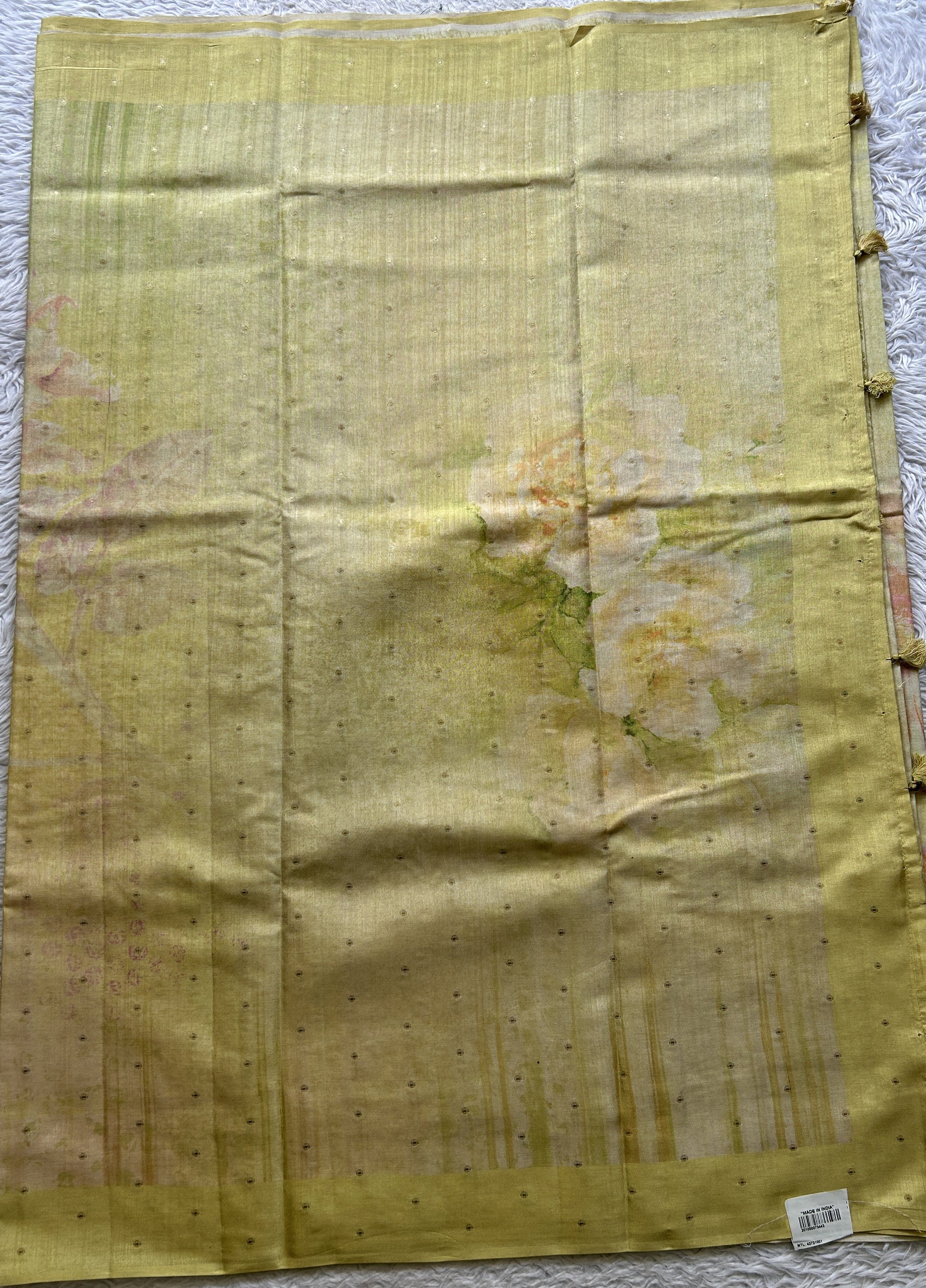Semi Tussar Saree Lime Yellow Colored complemented with a Plain Border. - Sampradaya Designer Studio