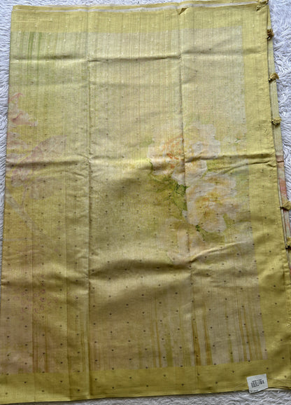 Semi Tussar Saree Lime Yellow Colored complemented with a Plain Border. - Sampradaya Designer Studio