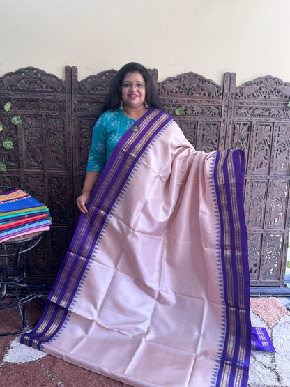 Beige Gadwal Silk Saree with Gold Zari Border — Pure Handloom | Silk Mark Certified