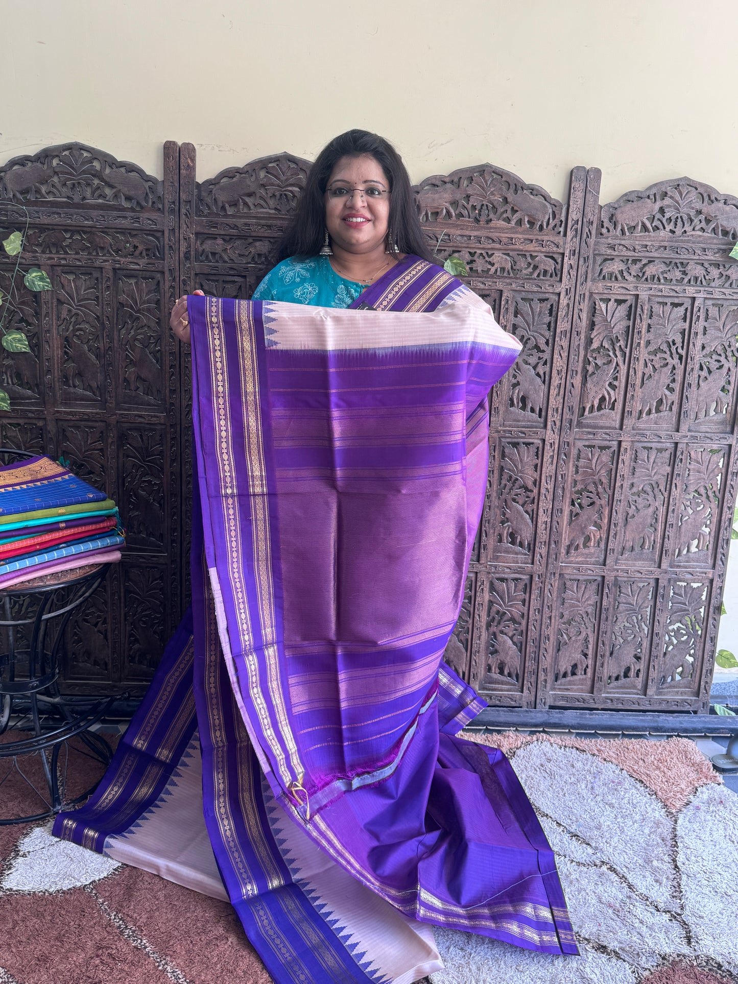 Beige Gadwal Silk Saree with Gold Zari Border — Pure Handloom | Silk Mark Certified