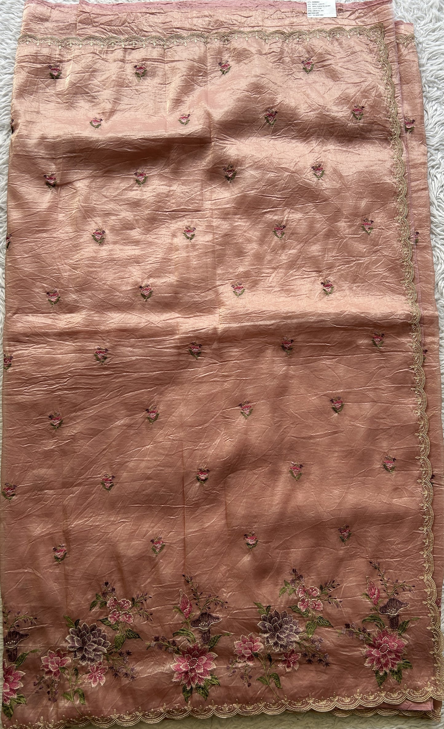 Inox Silk Saree Melon Colored Elegantly Paired with a Machine Embroidery Border. - Sampradaya Designer Studio