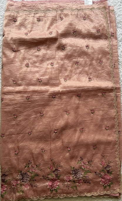 Inox Silk Saree Melon Colored Elegantly Paired with a Machine Embroidery Border. - Sampradaya Designer Studio