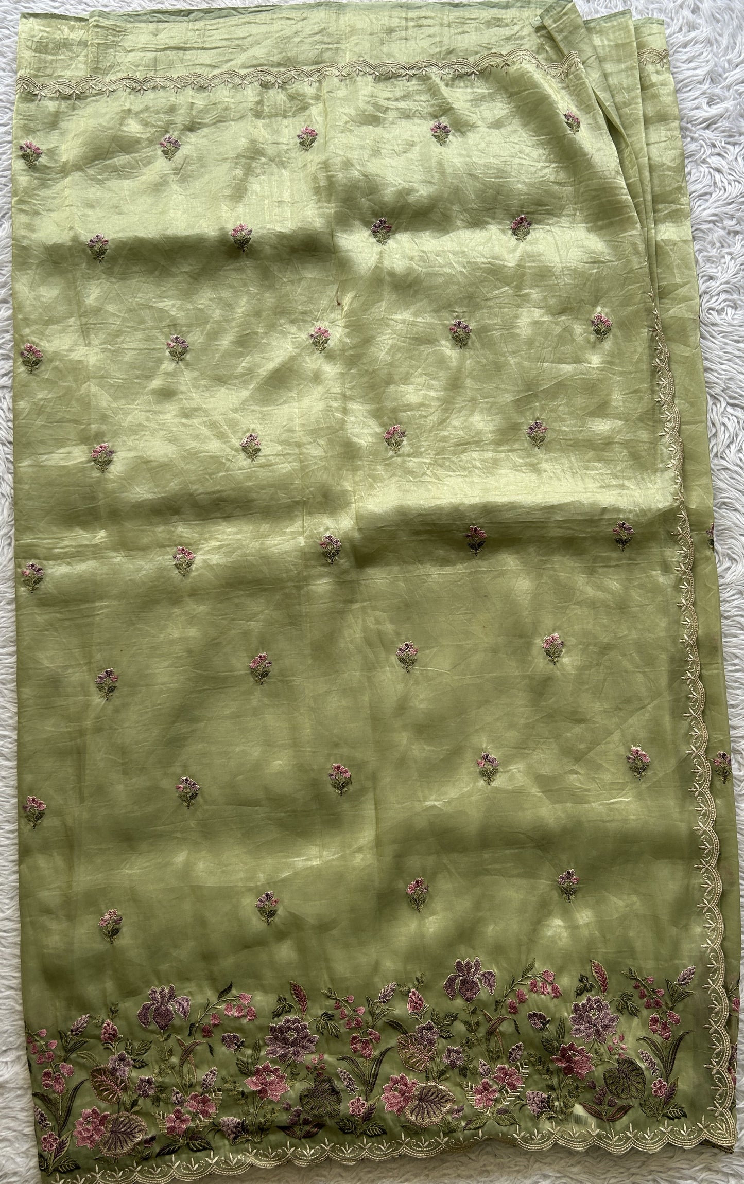 Inox Silk Saree Cream Colored Elegantly Paired with a Machine Embroidery Border. - Sampradaya Designer Studio