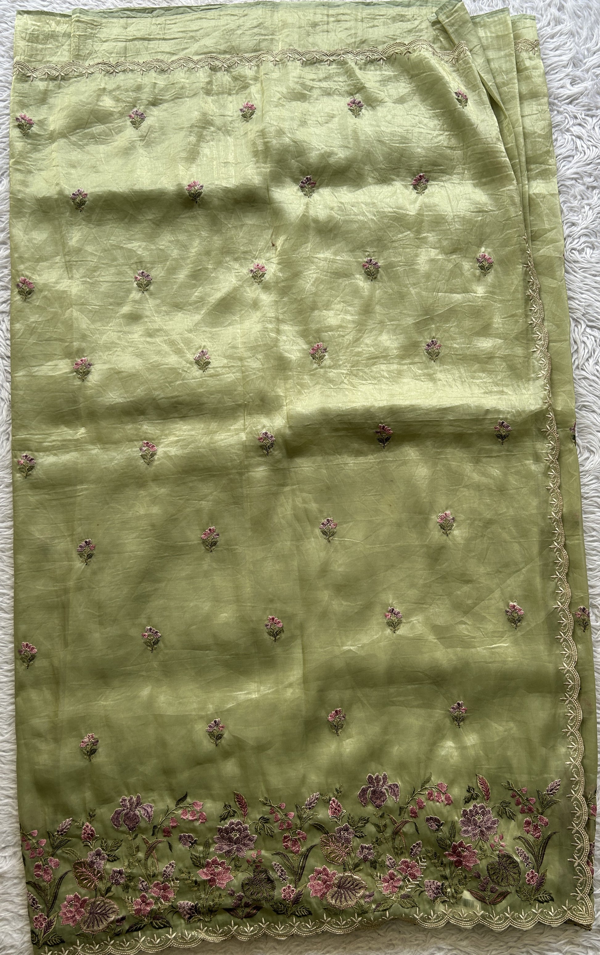 Inox Silk Saree Cream Colored Elegantly Paired with a Machine Embroidery Border. - Sampradaya Designer Studio