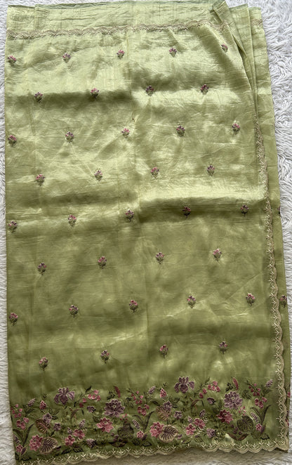 Inox Silk Saree Cream Colored Elegantly Paired with a Machine Embroidery Border. - Sampradaya Designer Studio