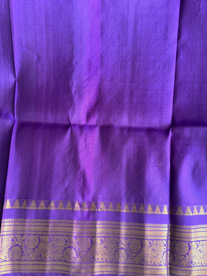 Blue Gadwal Silk Saree with Gold Zari Border — Pure Handloom | Silk Mark Certified
