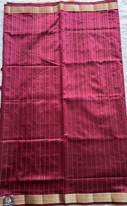 Semi Raw Silk Saree Dark Pink Colored Complemented with a Zari Border. - Sampradaya Designer Studio