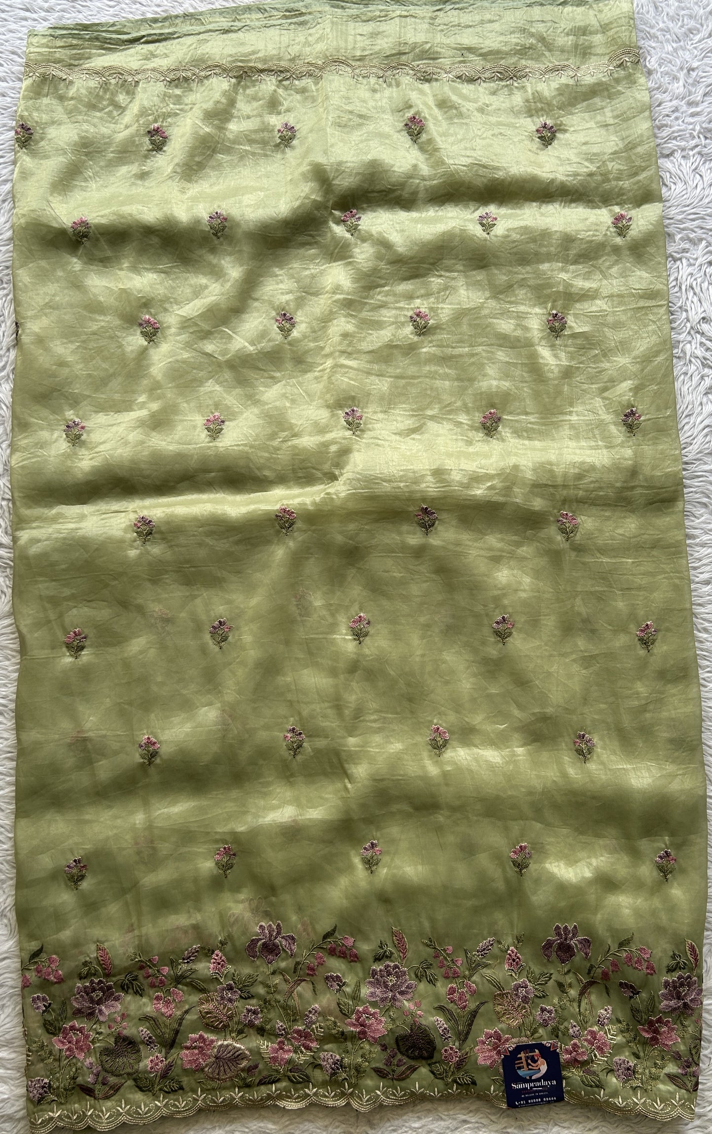 Inox Silk Saree Cream Colored Elegantly Paired with a Machine Embroidery Border. - Sampradaya Designer Studio