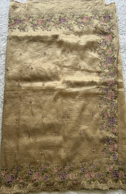 Inox Silk Saree Cream Colored Elegantly Paired with a Machine Embroidery Border. - Sampradaya Designer Studio