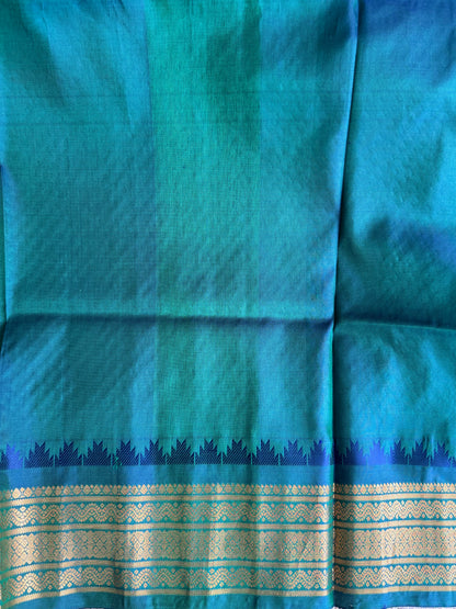 Green Gadwal Silk Saree with Gold Zari Border — Pure Handloom | Silk Mark Certified