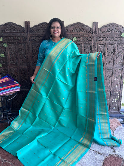 Green Gadwal Silk Saree with Gold Zari Border — Pure Handloom | Silk Mark Certified
