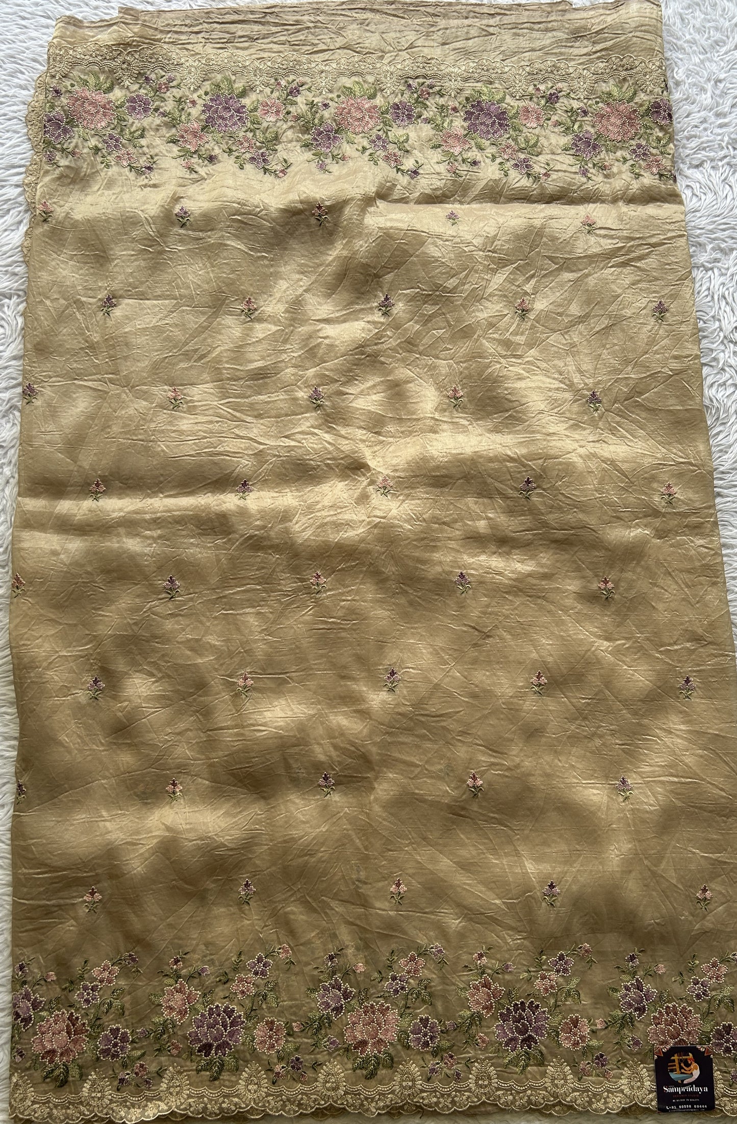 Inox Silk Saree Cream Colored Elegantly Paired with a Machine Embroidery Border. - Sampradaya Designer Studio