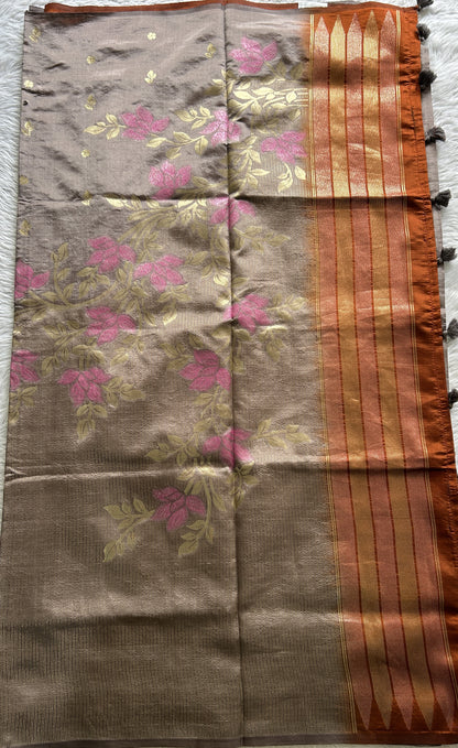 Semi Raw Silk Saree Gray Colored Complemented with a Borderless. - Sampradaya Designer Studio