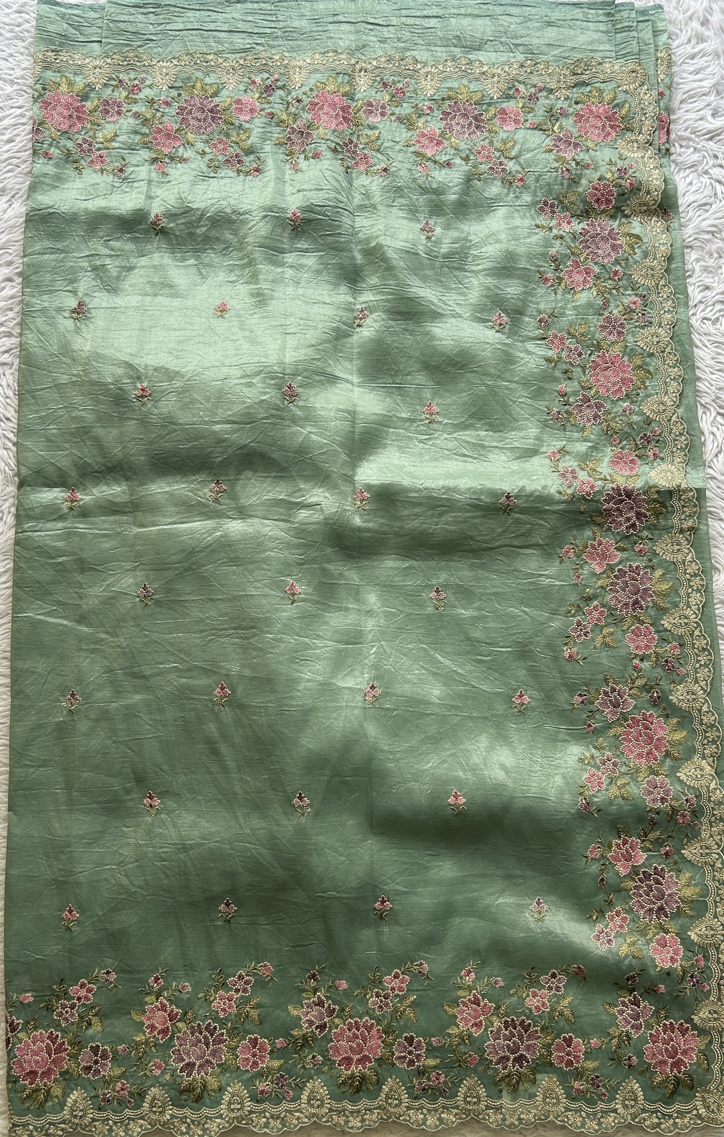 Inox Silk Saree Sea Blue Colored Elegantly Paired with a Machine Embroidery Border. - Sampradaya Designer Studio