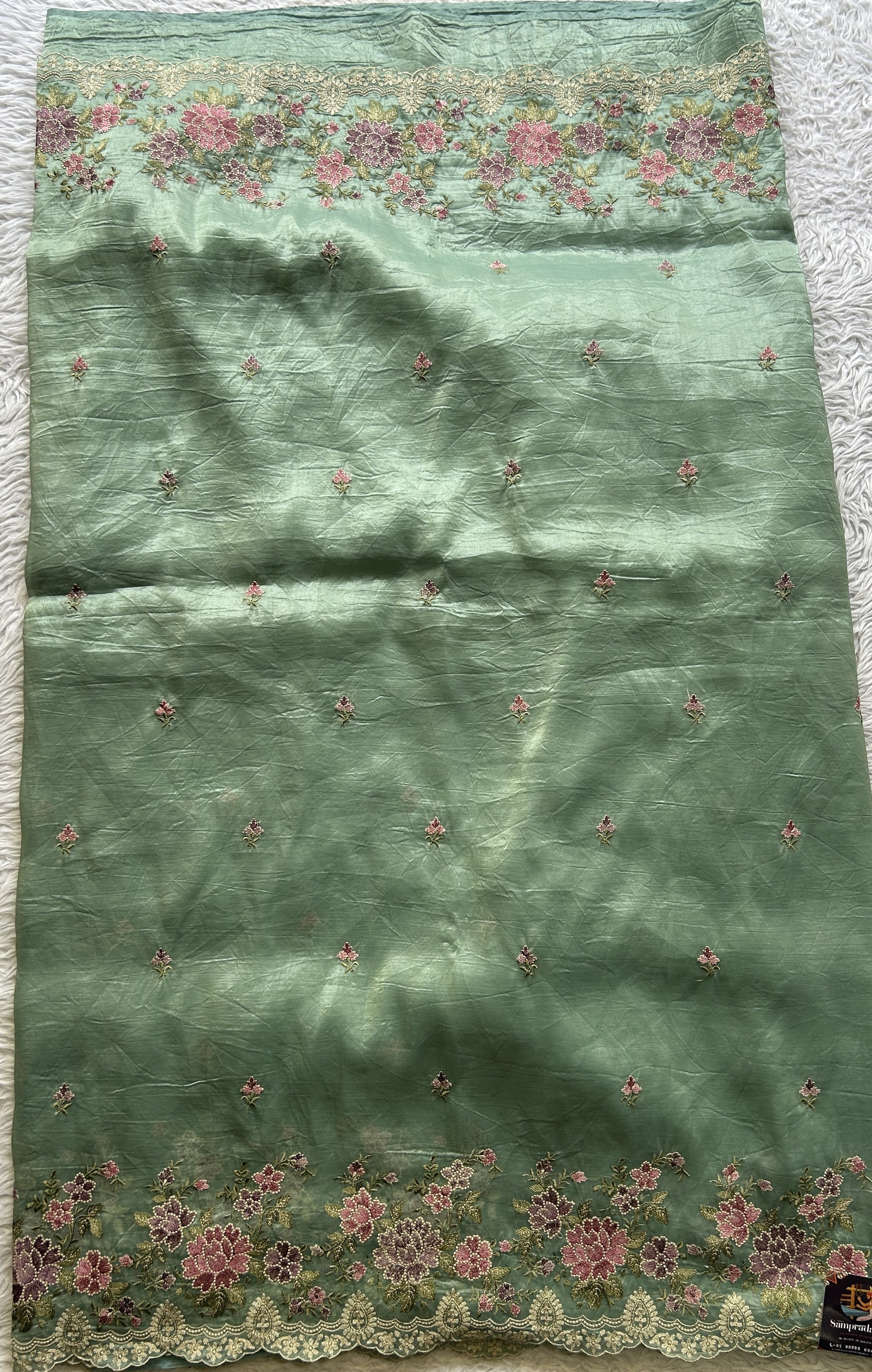 Inox Silk Saree Sea Blue Colored Elegantly Paired with a Machine Embroidery Border. - Sampradaya Designer Studio
