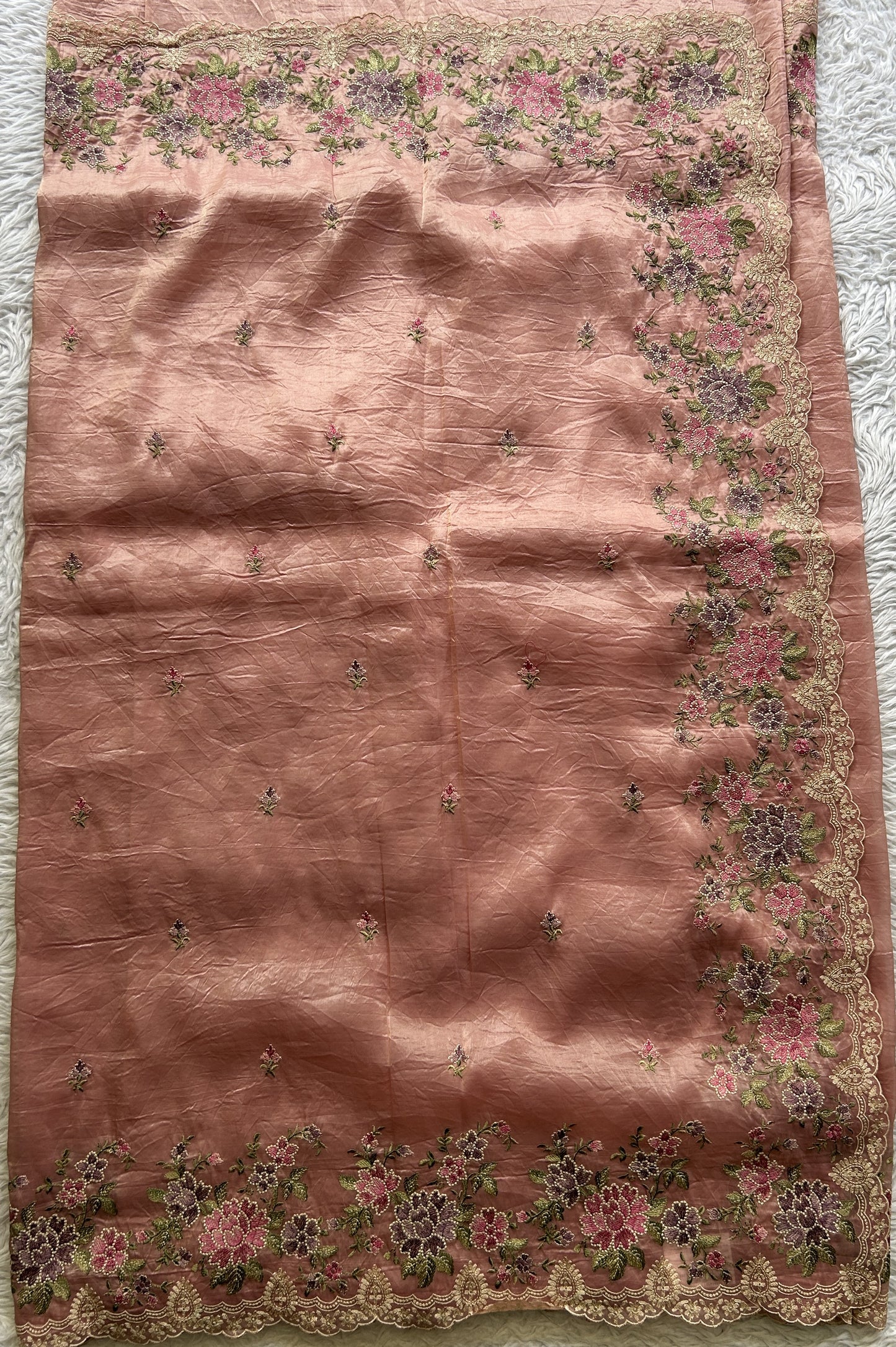 Inox Silk Saree Rose Pink Colored Elegantly Paired with a Machine Embroidery Border. - Sampradaya Designer Studio