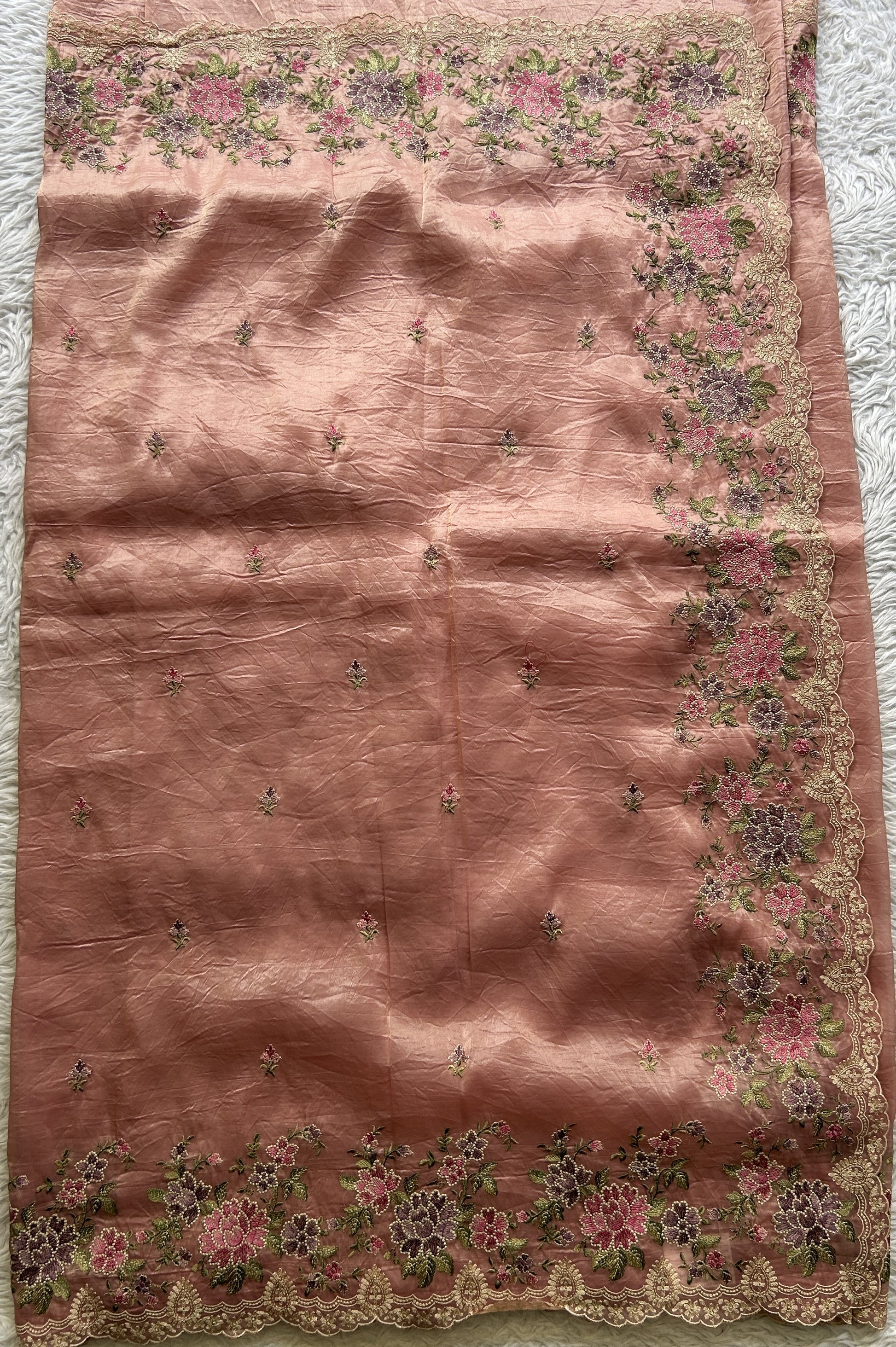 Inox Silk Saree Rose Pink Colored Elegantly Paired with a Machine Embroidery Border. - Sampradaya Designer Studio