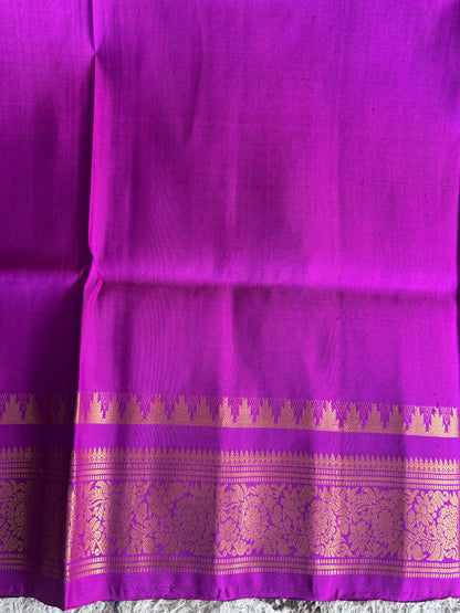 Purple Gadwal Silk Saree with Gold Zari Border — Pure Handloom | Silk Mark Certified