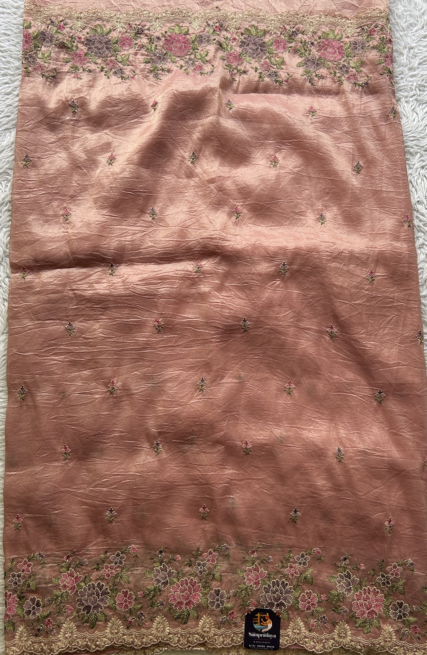 Inox Silk Saree Rose Pink Colored Elegantly Paired with a Machine Embroidery Border. - Sampradaya Designer Studio