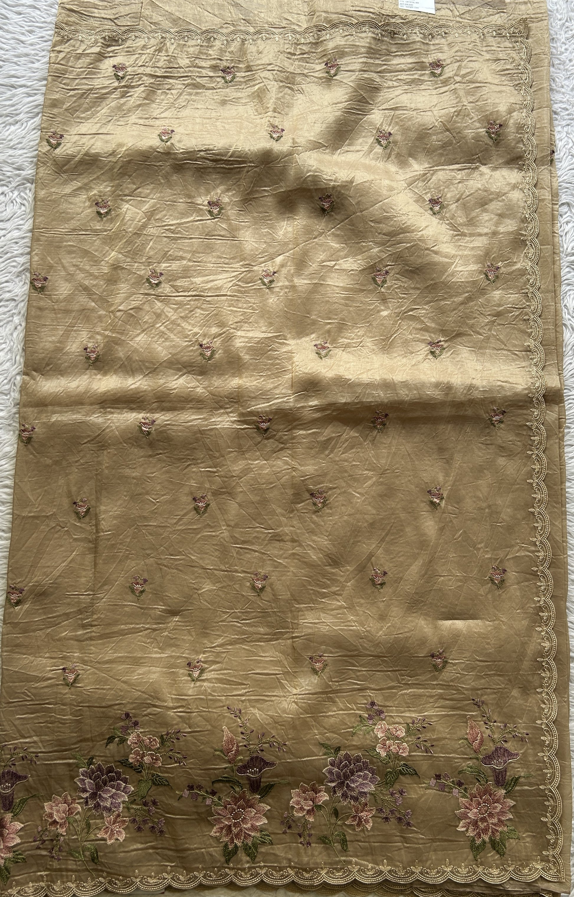 Inox Silk Saree Beige Colored Elegantly Paired with a Machine Embroidery Border. - Sampradaya Designer Studio