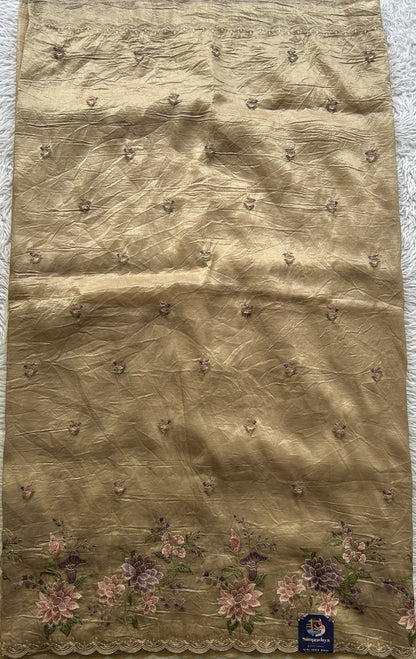 Inox Silk Saree Beige Colored Elegantly Paired with a Machine Embroidery Border. - Sampradaya Designer Studio