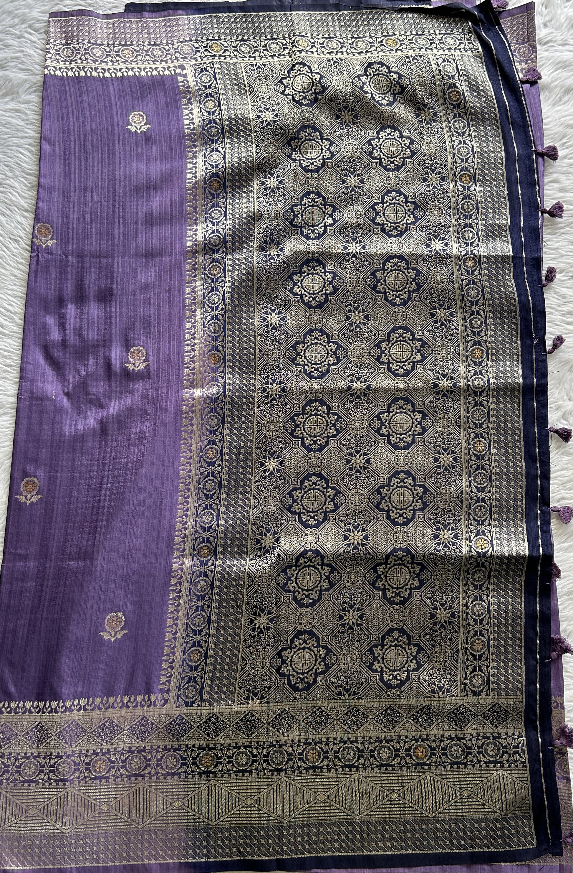 Semi Raw Silk Saree Lavender Colored Complemented with a Zari Border. - Sampradaya Designer Studio
