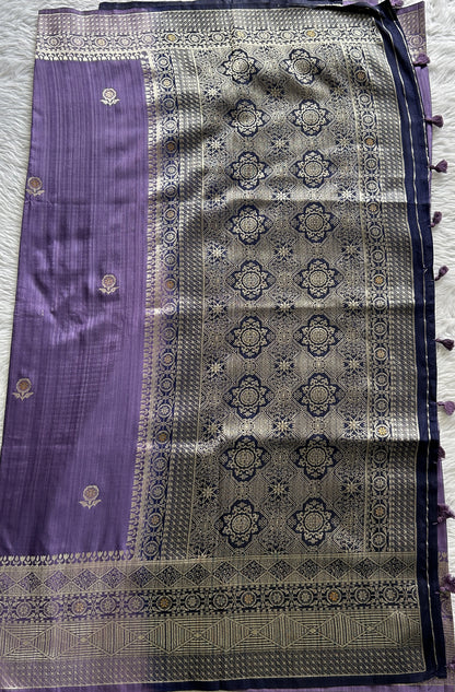 Semi Raw Silk Saree Lavender Colored Complemented with a Zari Border. - Sampradaya Designer Studio