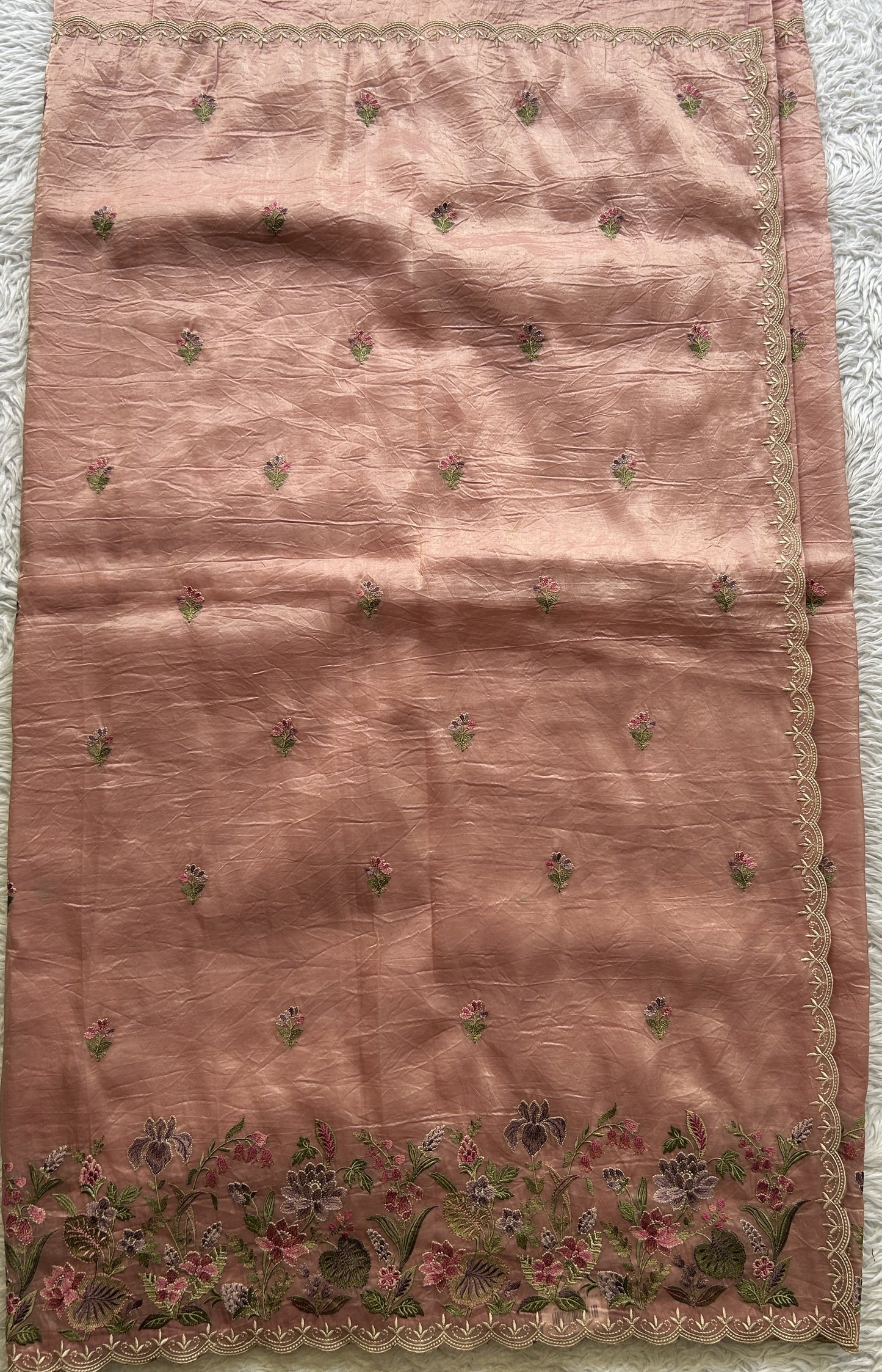 Inox Silk Saree Light Pink Colored Elegantly Paired with a Machine Embroidery Border. - Sampradaya Designer Studio